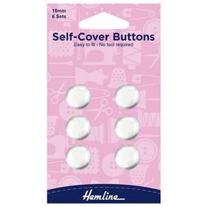 Self-Cover Buttons, Metal Top 15mm (Pack of 6)