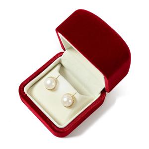 Freshwater Pearls, Approx 11mm, Gold Plated 925 Sterling Silver with White Topaz Earring Kit, in a Red Velvet Box