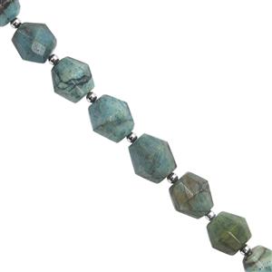 58cts Chrysocolla Faceted Bicone Approx 6 to 10mm 18cm Strand With Hematite and Plastic Spacers 
