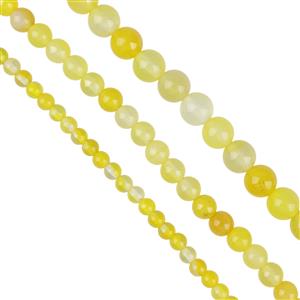 300cts Yellow Banded Agate Plain Round Approx 4mm, 6mm, 8mm, Set of 3 Strands