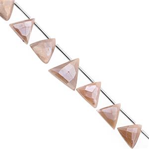 62cts Coated Peach Moonstone Top Side Drill Faceted Trillian Approx 9x10 to 15x17mm, 20cm Strand with Spacers