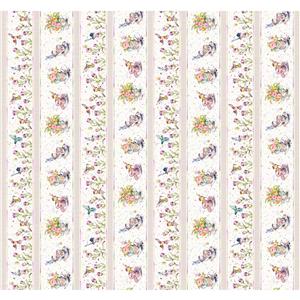 Flowers & Feathers Tea Party Stripes Fabric 0.5m