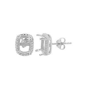 925 Sterling Silver Cushion Cut Earring Mounts With Side Detail (To fit 8x6mm gemstone) - 1 Pair
