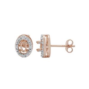Rose Gold Plated 925 Sterling Silver Oval Earrings Mount (To fit 5x3mm gemstones) Inc. 0.02cts White Zircon Brilliant Cut Round 1.50mm -1Pair