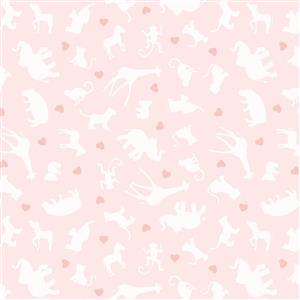 Lewis & Irene Special Delivery Collection Animals & Hearts Pink Fabric 0.5m