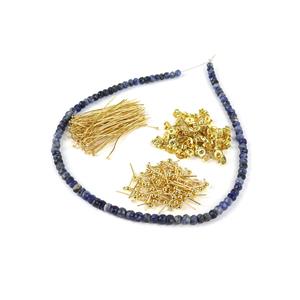 Blue POP! Gold Plated Base Metal Earring Posts with Loop & Butterfly Packs, Flat Headpins & Sodalite Facited Roundelles 