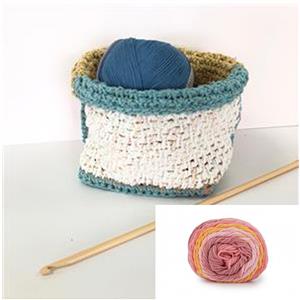 Tunisian Crochet Blushing Melon Storage Basket: Yarn and Tunisian Crochet Hook Bundle