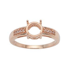 Rose Gold Plated 925 Sterling Silver Round Ring Mount (To fit 7mm gemstone) Inc. 0.10cts White Zircon Brilliant Cut Round 1.20mm - 1pcs