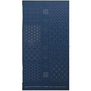 Sashiko Tsumugi Preprinted Geo 19 Indigo Blue Fabric Panel 108x61cm