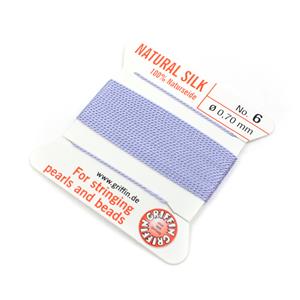 Silk Thread, Size 06 (.70 mm, .028 in) - Lilac, with needle, 2 m (6.5 ft)