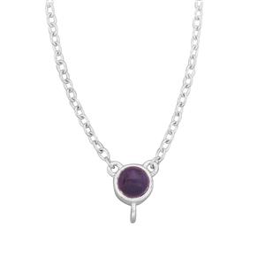 925 Sterling Silver 20inch Finished Cable Chain with 5mm Plain Round (Bezel) Amethyst Connector with Loop