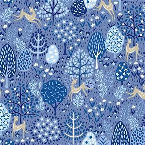 Liberty Garden Party Collection Dancing Deer Blue China Fabric 0.5m