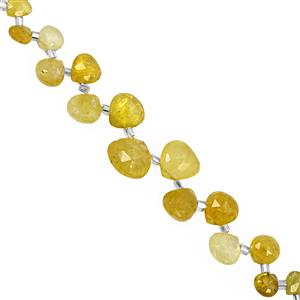 45cts Yellow Diopside Graduated Faceted Heart Approx 4.50 to 10mm, 20cm Strand with Spacers