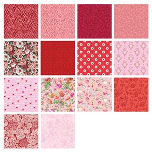 Various Reds & Pinks Fabrics FQ Bundle - 14 Pieces