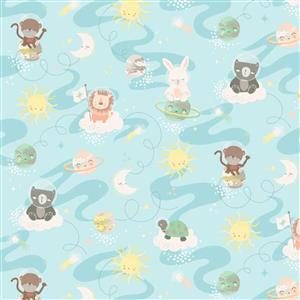 Star Bright Collection Astral Animals Blue Fabric 0.5m