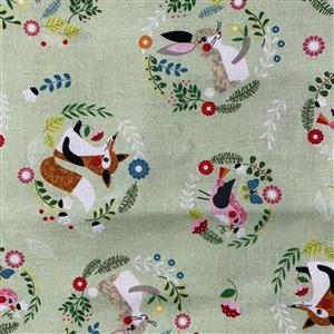 Willow Woodland Friends On Green Fabric 0.5m