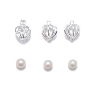 925 Sterling Silver Heart Style Cage Pearl Pendant & 2x Charms. Approx 15mm