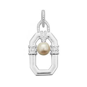 925 Sterling Silver Framed Pendant With 0.20cts White Zircon & South Sea Cultured Pearl Approx 8mm