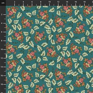 Henry Glass Lille Floral Leaf Teal Fabric 0.5m