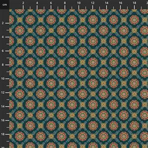 Henry Glass Lille Medallion Lattice Teal Fabric 0.5m