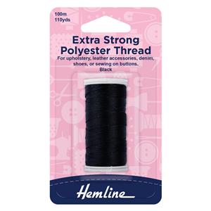Hemline Extra Strong Polyester Thread Black 100m