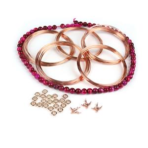Summer In Flight- Rose Gold Memory Wire, Bird Charms & Spacer Beads, 6mm Tigers Eye strand