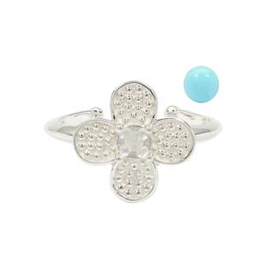 925 Sterling Silver Clover Spinning Adjustable Fidget Ring (To fit 4mm) with Sleeping Beauty Turquoise, With Instructions By Carol Vickers