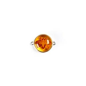 925 Sterling Silver Baltic Cognac Amber Bee Intaglio Connector Approx 20x16mm