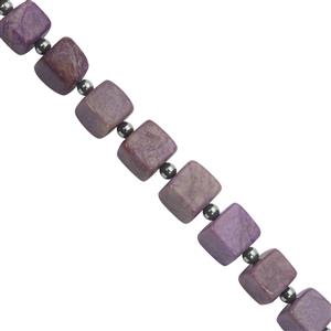 78cts Turkish Purple Jade Smooth Cubes Approx 6 to 9mm 15cm Strand with Hematite Spacer