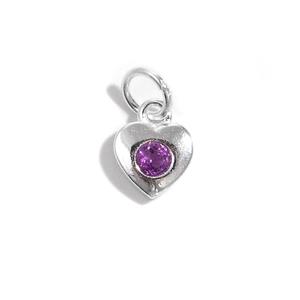 February Birthstone: 925 Sterling Silver Heart Charm with Amethyst Approx 6mm 