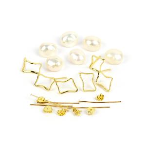 Gold Plated 925 Sterling Silver Irregular Earrings Mini Make With White Freshwater Cultured Pearls Approx 7-8mm (3 Pairs)