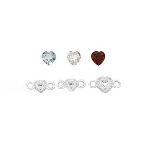 925 Sterling Silver Findings Packs with 0.67cts Red Garnet, White & Sky Blue Topaz 