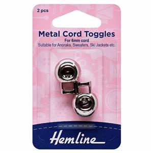 Hemline Silver Cord Toggles 6mm (2 Pieces)