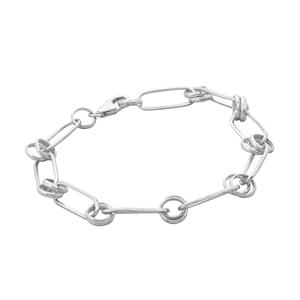 925 Sterling Silver Round & Long Link Bracelet, Approx 7.5 Inch
