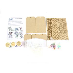 Floral Seaside Kit, 6x Stencils, 60 x MDF Embellishments, 3 x 30mls Paste Pots & Paper Pack