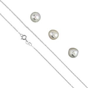 White Freshwater Pearls with Moon Pegs & 925 Sterling Silver Trace Chain