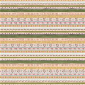 Poppie Cotton Cottage Charm Collection Garden Stripe Yellow Fabric 0.5m