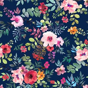 Glorious Garden Collection Large Floral Navy Fabric 0.5m