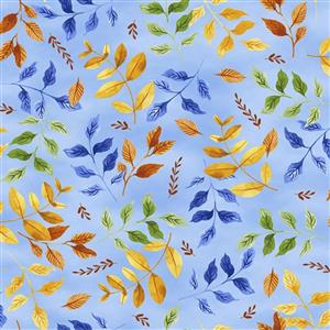 Bountiful & Blue Collection Leaves Periwinkle Fabric 0.5m