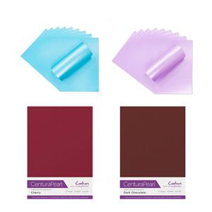 Crafter's Companion Centura Pearl 40 Card Collection - Dark Chocolate, Cherry, Turquoise & Lilac (40 Sheets)