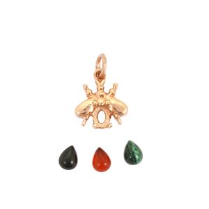 Rose Gold Plated 925 Sterling Silver Cabochon Pear Bee Charm with Malachite, Black Spinel & Red Garnet Including Instructions By Charlie Bailey