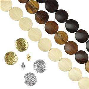 Wood Twisted Round Beads, Silver & Gold Plated Base Metal Spacer Bead Project With Instructions By Alison Tarry