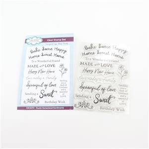 NEW Creative Expressions Sam Poole Rustic Homestead Sentiments 4 in x 6 in Clear Stamp Set
