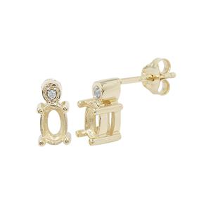 Gold Plated 925 Sterling Silver Oval Earring Mount (To fit 6x4mm gemstones) Inc. 0.03cts White Zircon Brilliant Cut Round 1.25mm - 1Pair
