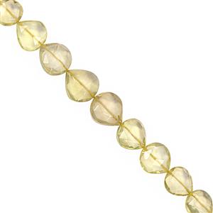 75cts Lemon Quartz Straight Drill Faceted Heart Approx 9 to 14mm, 18cm Strand