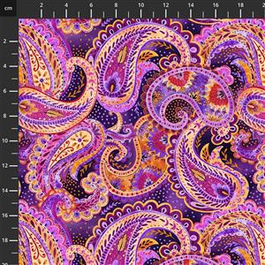 Petra Collection Paisley Purple and Orange Fabric 0.5m