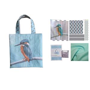 Jenny Jackson's EPP Grey Kingfisher Tote Kit: Pattern, Paper Pieces, Fabric Panel & Fabric (1m)