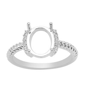 925 Sterling Silver Oval Ring Mount With White Zircon Pave Half Halo (To Fit 10x8mm Gemstone)