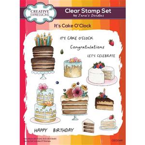 Creative Expressions Jane's Doodles It's Cake O'Clock 6 in x 8 in Clear Stamp Set