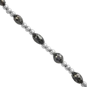 1.9cts Black Diamond Faceted Rice beads Approx 3x2 to 3mm 7cms Strands with Silver Spacer